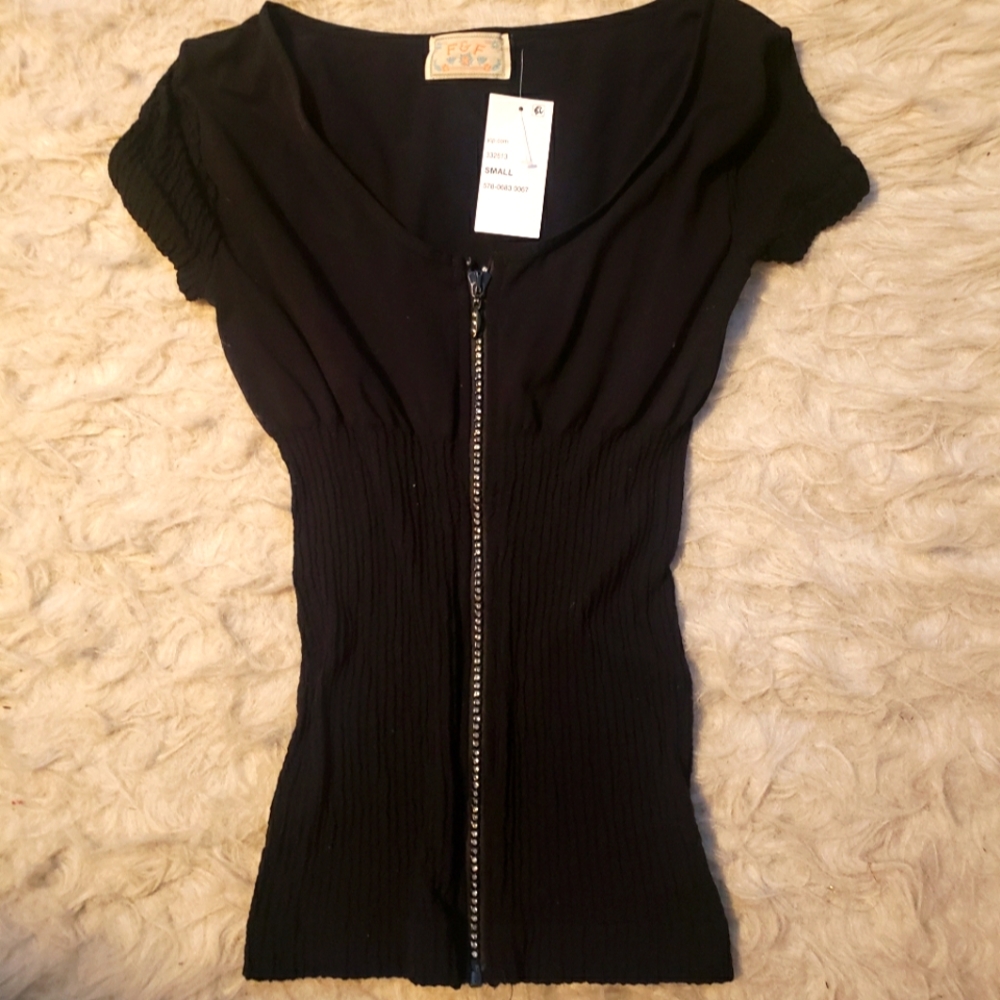 Small bedazzled zip up shirt nwt